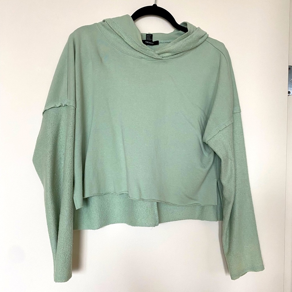 Seafoam Green half cotton, half terry cloth cropped sweatshirt- M